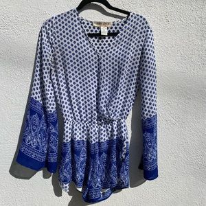 Mama Chica White & Blue Embroidered Romper